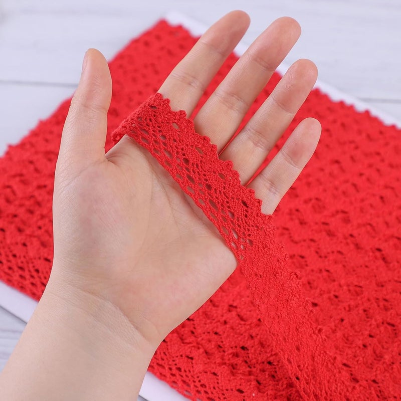 DYSHIPEN 20 Yards x 1 Inch Lace Ribbon Vintage Lace Trim Crochet Cotton Lace Edge for Christmas Package DIY Sewing Wedding Bridal Dress,Costume,Crafts and Sewing (Red) - Image 4